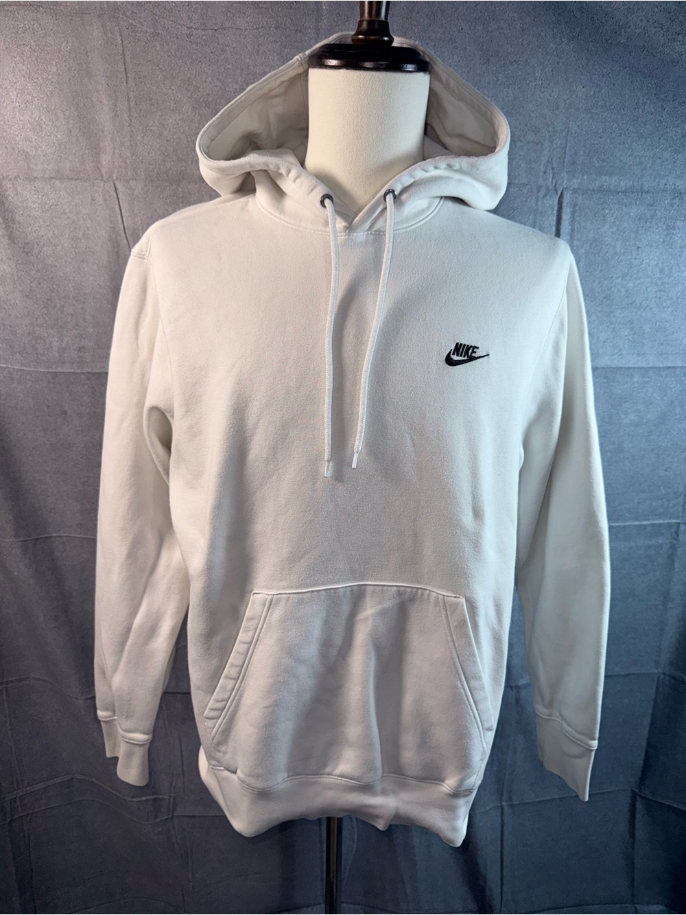 2273-Nike Men's White Hooded Sweatshirt with Black Logo